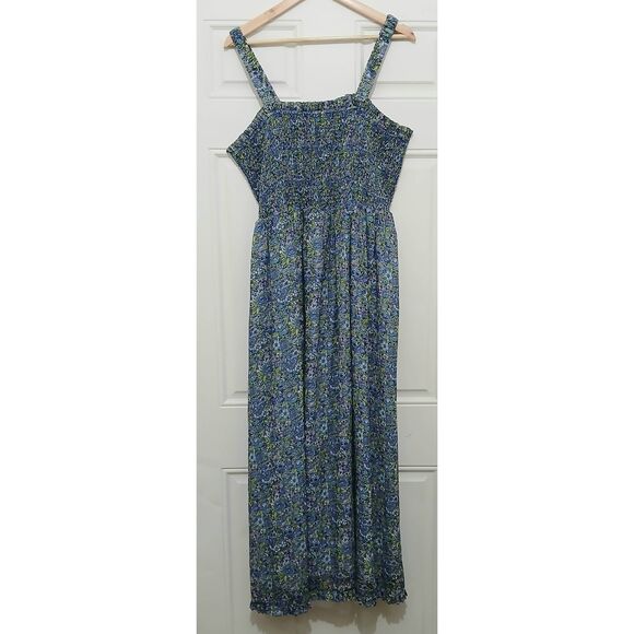 The drop womens 2xl green blue floral maxi dress elastic waist smocked - Picture 1 of 7